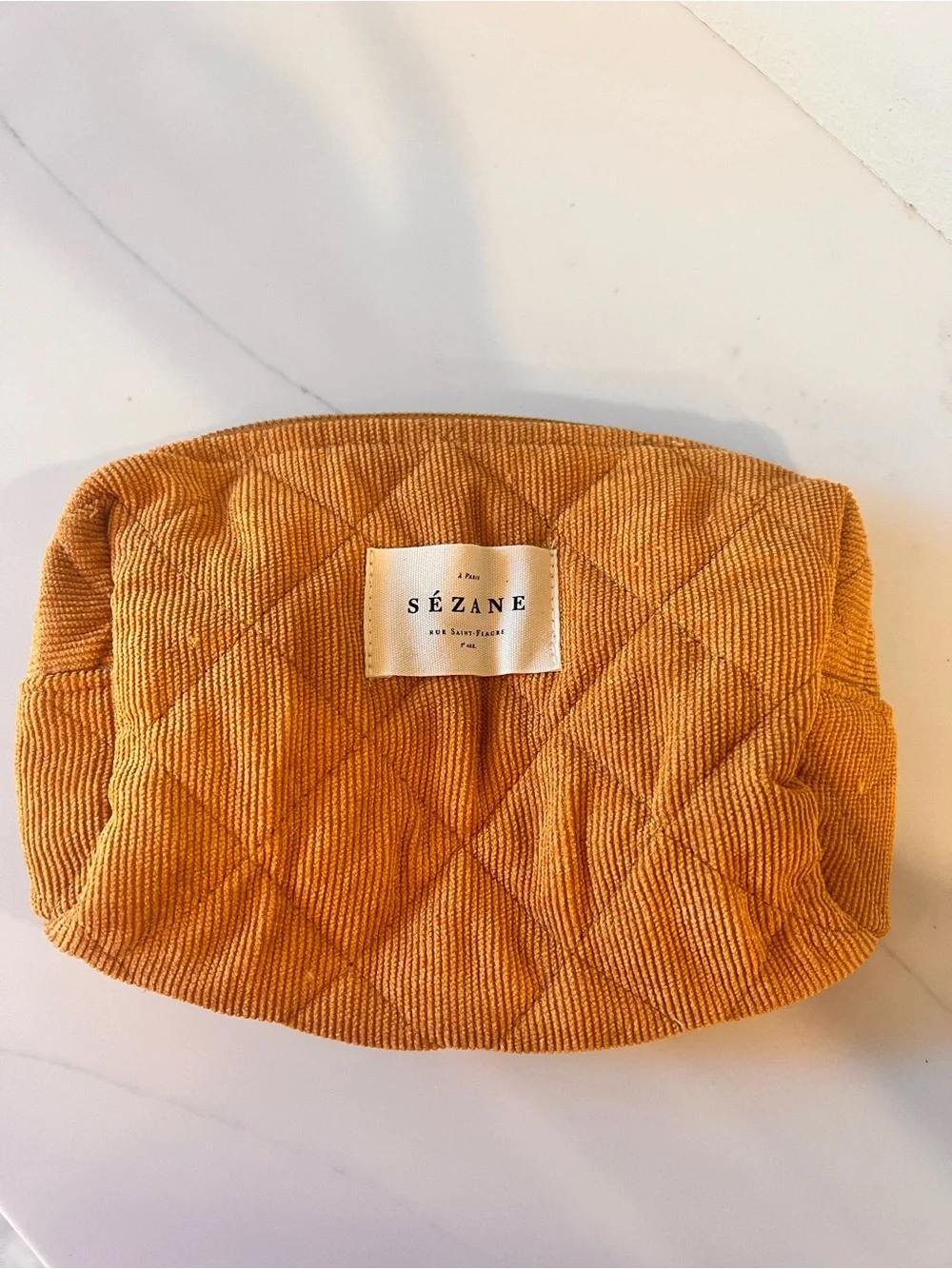 Sézane Quilted Corduroy Makeup Bag in Mustard NWT